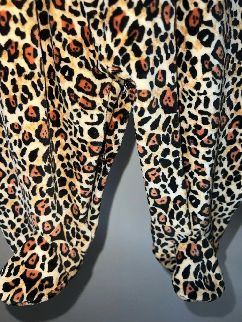 Little Me Leopard Velour Footed One-Piece with Black Collar
